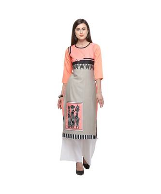 Peach printed crepe kurti 1