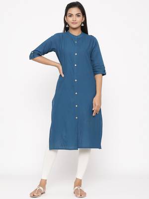 blue plain cotton kurti 1