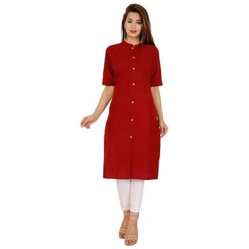 red plain cotton kurti 1