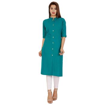 turquoise plain cotton kurti 1