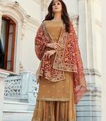 beige embroidered georgette semi stitched sharara