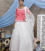 White Thread and sequins embroidered net wedding Lehenga