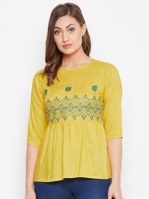 Yellow embroidered rayon party-tops 1