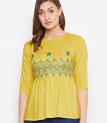 Yellow embroidered rayon party-tops
