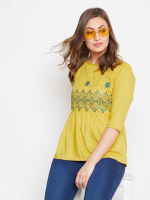 Yellow embroidered rayon party-tops 2