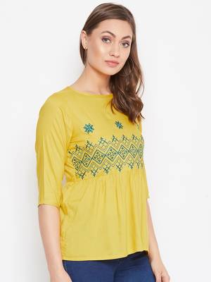 Yellow embroidered rayon party-tops 4