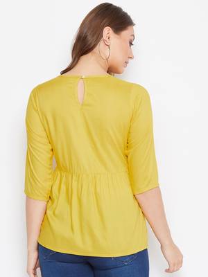 Yellow embroidered rayon party-tops 5