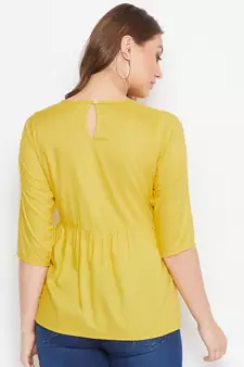 Yellow embroidered rayon party-tops