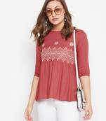 Maroon embroidered rayon party-tops