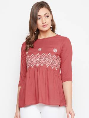 Maroon embroidered rayon party-tops 2