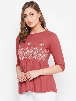 Maroon embroidered rayon party-tops 3