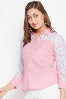 Pink plain cotton cotton-tops