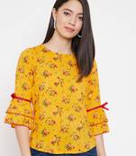 Yellow printed rayon party-tops