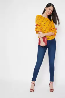 Yellow printed rayon party-tops