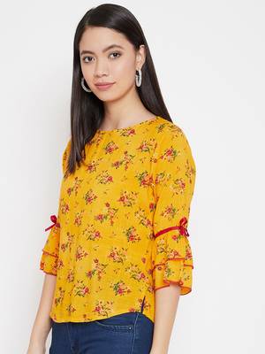 Yellow printed rayon party-tops 3