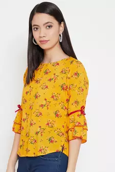 Yellow printed rayon party-tops
