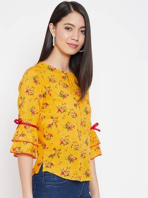 Yellow printed rayon party-tops 4