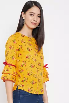 Yellow printed rayon party-tops