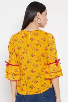 Yellow printed rayon party-tops