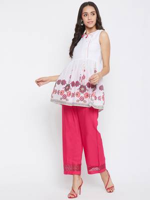 White printed cotton long-tops 3