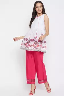 White printed cotton long-tops