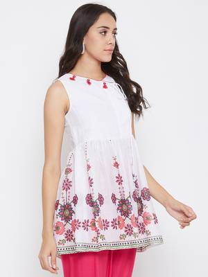 White printed cotton long-tops 4