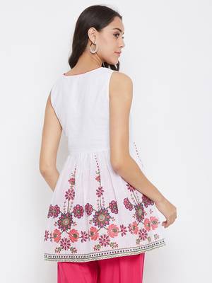 White printed cotton long-tops 5