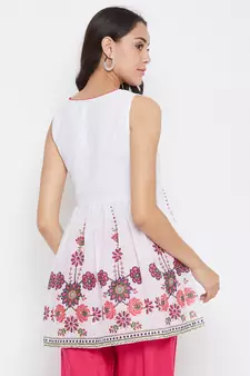 White printed cotton long-tops