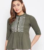 Grey embroidered cotton cotton-tops