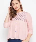 Pink embroidered cotton cotton-tops