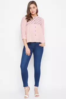Pink embroidered cotton cotton-tops
