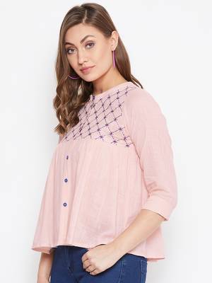 Pink embroidered cotton cotton-tops 4