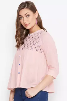 Pink embroidered cotton cotton-tops
