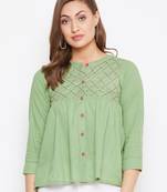 Green embroidered cotton cotton-tops