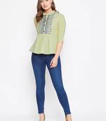 Green embroidered cotton cotton-tops