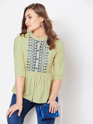 Green embroidered cotton cotton-tops 2