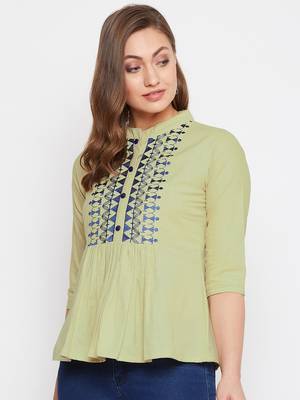 Green embroidered cotton cotton-tops 3