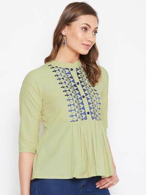 Green embroidered cotton cotton-tops 4
