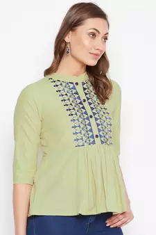 Green embroidered cotton cotton-tops