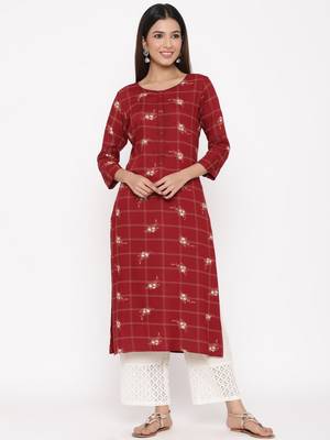 Maroon Rayon Printed Straight Kurta 1