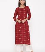 Maroon Rayon Printed Straight Kurta