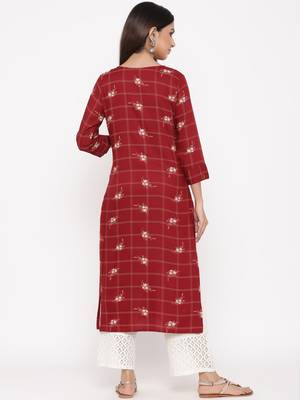 Maroon Rayon Printed Straight Kurta 2