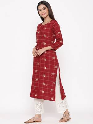 Maroon Rayon Printed Straight Kurta 3