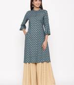 Dark Teal Rayon Printed A Line Kurta