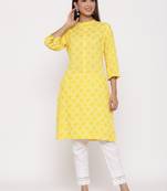 Yellow Rayon Printed A Line Kurta