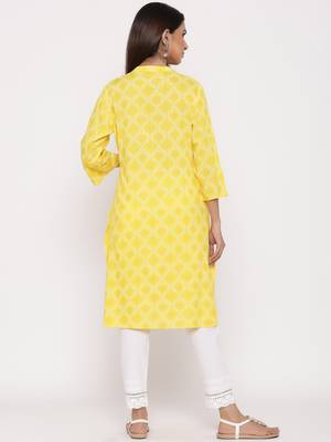 Yellow Rayon Printed A Line Kurta 2