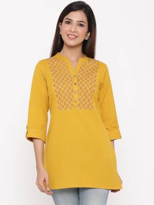 Darkmustard Cotton Flex Embroidered Straight Kurta 2