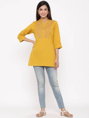 Darkmustard Cotton Flex Embroidered Straight Kurta 1