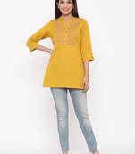 Darkmustard Cotton Flex Embroidered Straight Kurta