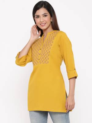 Darkmustard Cotton Flex Embroidered Straight Kurta 4